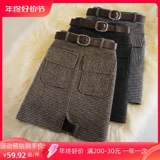 Демисезонная шерстяная юбка, мини-юбка, увеличенная толщина, в стиле Шанель, высокая талия, А-силуэт, подходит для подростков