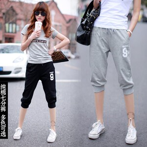 Bông mỏng phần thể thao cắt quần nữ mùa hè lỏng quần âu cô gái quần short cotton 7 điểm quần bó sát