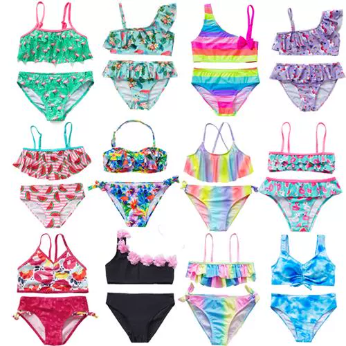 2-16 лет Girls Bikini Swimsuit устанавливает милый модный танкер