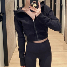 Куртка для йоги 冬季加绒卫衣scuba女士短款运动休闲瑜伽拉链连帽衫修身抓绒外套 OTHER