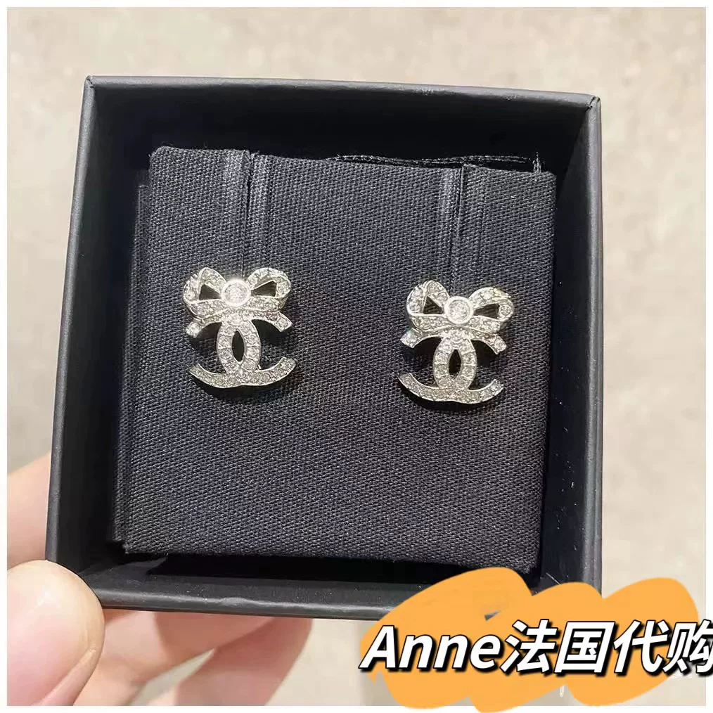 Покупка CHANEL серьги Chanel 22B новые серебряные стразовые бант двойная буква C серьги