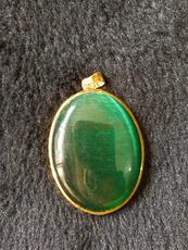 Украшения на шею 古玩玉器清代老猫眼宝石绿猫眼宝石包金凤纹挂坠