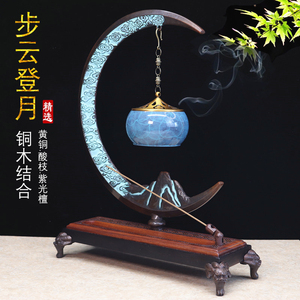 Đồng nguyên chất treo lò nung chảy ngược lò hương gia dụng trong nhà cổ Trung Quốc lò sưởi gỗ đàn hương đĩa hương dòng hương cắm đồ trang trí