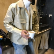 19studio 2018 mới bf áo khoác gió chic chic áo khoác xe máy nam Hàn Quốc áo khoác da Hàn Quốc