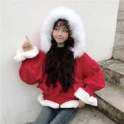 Mùa thu đông 2018 phụ nữ mới phiên bản Hàn Quốc của cổ áo lông thú hoang dã trùm đầu bông độn bông ngắn áo khoác nữ