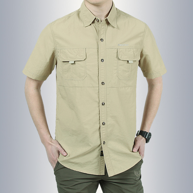 Khakisummer outdoors Multi bag Short sleeve shirt executive officer suit ventilation shirt man leisure time Military equipment Quick drying thin
