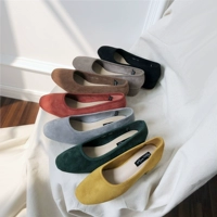 Phiên bản Hàn Quốc ~ đơn giản, da lộn tròn đầu nông miệng thời trang hoang dã thấp để giúp giày đơn khí chất OL dày với giày nữ giày thủy triều sandal đế xuồng