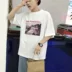 Người đàn ông Hàn Quốc ngắn tay t- shirt mùa hè vài lỏng lẻo một nửa tay áo sơ sinh sinh viên giản dị năm- điểm tay áo vòng cổ t- áo sơ mi thủy triều quần áo unisex Áo khoác đôi