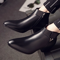 Mùa đông cộng với nhung da booties khóa nam giày cao gót da cao gót màu đen xu hướng tóc stylist để giữ ấm những đôi giày boot nam