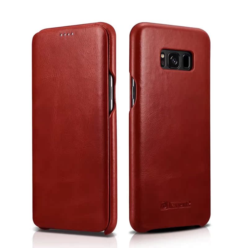 iCarer Curved Edge Vintage Series Side Open Handmade Genuine Cowhide Leather Case Cover for Samsung Galaxy S8 Plus & Galaxy S8