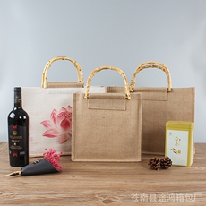 Burlap мешок 定制黄麻布袋 竹子礼品包装袋 创意花朵购物袋手提袋印logo