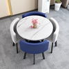 Imitation of marble round+2 blue 2 white leather chair one table 4 chair imitation marble round+2 blue 2 white leather chair one table 4 chair