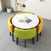 Imitation of marble round+2 yellow 2 light green leather chair, one table, 4 chairs, imitation marble round+2 yellow 2 light green leather chair, one table, 4 chairs