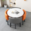 Imitation of marble round+2 ash 2 orange leather chair, one table, 4 chairs, imitation marble round+2 ash 2 orange leather chair, one table, 4 chairs