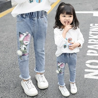 Quần jeans nữ mùa thu 2019 mới cho bé Hàn Quốc quần thun cho bé 3 tuổi 5 mùa xuân và quần bé gái mùa thu - Quần jean váy đầm trẻ em 13 tuổi