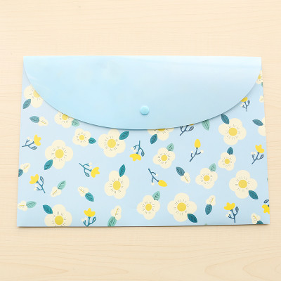 L331 Small Flower BlueKorean version student lovely A4 test paper file pocket fresh Broken flower folder Button data bag Office Supplies