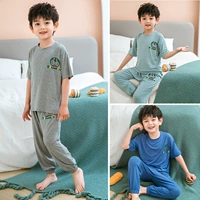 Тонкая хлопковая пижама для мальчиков, детский комплект, летняя форма, короткий рукав