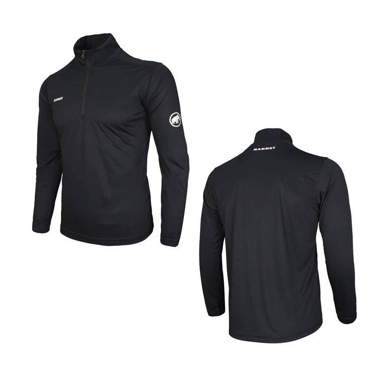 Half Zipper Blackas male outdoors motion Quick drying Long sleeve Light weight Thin Half zipper ventilation run train T-shirt