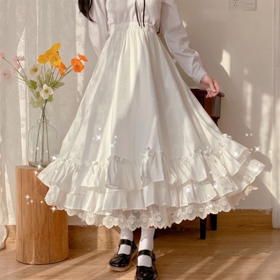 taobao agent Long white autumn demi-season pleated skirt, mid length, A-line, 2023 collection