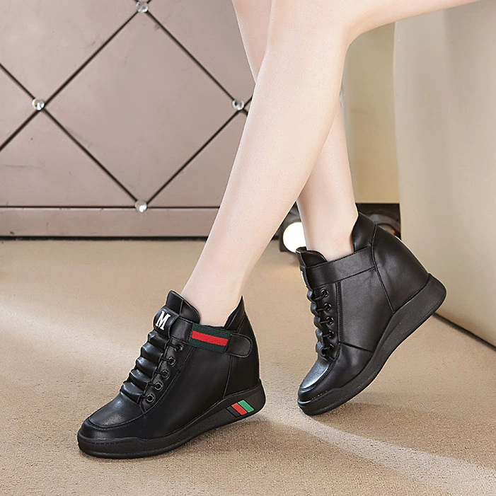 Giày cao gót nữ mùa xuân và mùa thu 2020 mới đế phẳng hoang dã phiên bản Hàn Quốc tăng giày lười cao gót Giày cao gót đế bệt Velcro 8CM - Giày cao gót