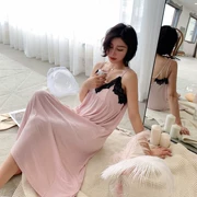 Sexy modal cotton sling nightdress nữ mùa hè mỏng phần dài lỏng nụ ngọt ruy băng ngực pad đồ ngủ mùa hè - Đêm đầm