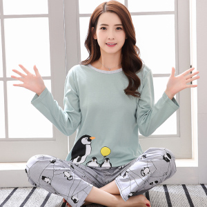 睡衣女长袖纯棉秋休闲家居服套装