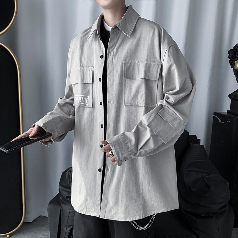 Japanese Long Sleeve Shirt Men's Korean fashion tooling handsome coat Hong Kong style shirt loose ruffian handsome and fairy top