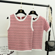 2018 mùa xuân và mùa hè sản phẩm mới Han Fan tính khí lady phong cách dương air color vòng cổ ngắn tay áo màu hồng T-Shirt áo len áo sơ mi