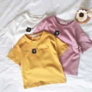 Áo phông trẻ em 18 mùa hè mới phiên bản Hàn Quốc của bé trai áo sơ mi màu rắn bé gái cotton cổ tròn cotton ngắn tay
