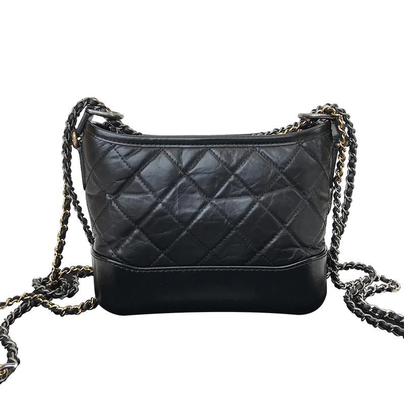 Black TrumpetBag female 2020 spring new pattern Little fragrance genuine leather Stray bag One shoulder Oblique span Rhombic grid Chain package Versatile Female bag
