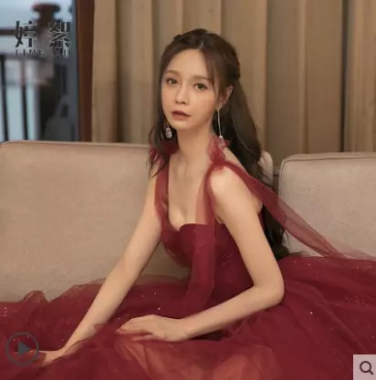 Burgundy evening dress for bride, lifting effect