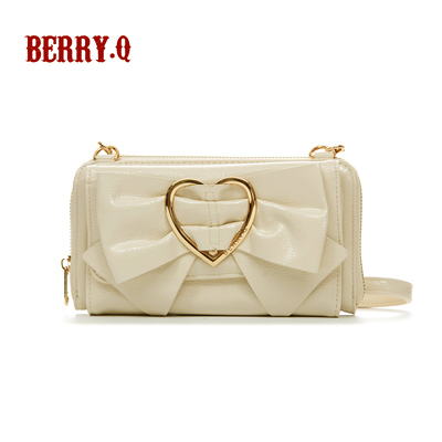 Milky WhiteBQ-COCO- Patent leather Melon lines bow Handbag Messenger coin purse Mobile phone bag Card bag lolita hold in the hand