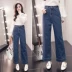 Quần áo thu đông mới cộng với phân bón XL chất béo mm200 kg eo cao lỏng lẻo là quần denim mỏng nữ quần ống rộng quần jean nữ Quần jean