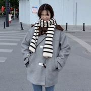 Mùa thu 2018 mới Hàn Quốc phiên bản dài buông tha hoang dã dài tay khóa sừng áo khoác len áo khoác nữ