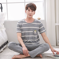 Mùa hè thanh niên cotton đồ ngủ nam ngắn tay quần Hàn Quốc thanh niên có thể mặc junior học sinh trung học dịch vụ nhà phù hợp với bộ hoạt hình dễ thương
