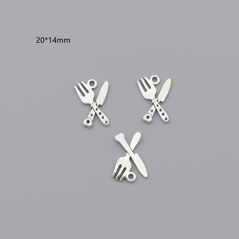 1 Small Knife And ForkDIY ornaments parts alloy Retro Ancient silver smiling face Spoon scissors self-control Necklace Earrings Pendants Pendant