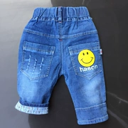 Quần short nam denim crop top quần quần trẻ em quần 2018 quần áo trẻ em mới năm quần quần ống loe phiên bản Hàn Quốc - Quần jean