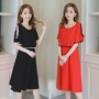 Cho con bú dress 2018 mùa hè mới đoạn dài off-the-vai voan váy sau sinh hot mom out ăn cho con bú quần áo 	váy cut eo