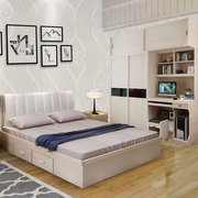 Phòng ngủ bộ đồ nội thất cao hộp lưu trữ giường đôi cửa trượt tủ quần áo bàn tủ kết hợp hoàn chỉnh đơn giản hiện đại