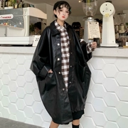 Mùa thu 2018 phiên bản Hàn Quốc mới của phần dài buông áo dài tay áo khoác da PU áo gió nữ sinh áo khoác thủy triều