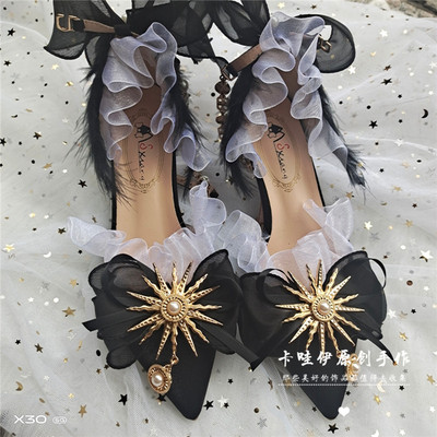taobao agent Lolita black Gothic Dark and Elegant Flower Marrying high -heeled feathers sun Lo shoes