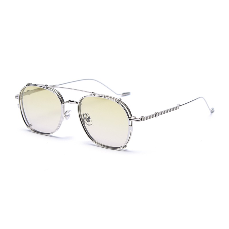 Silver Frame With Gradient GreenKris Same Sun glasses male Metal Retro myopia Sunglasses female tide Street shot Polarized light Clip double-deck Internet celebrity