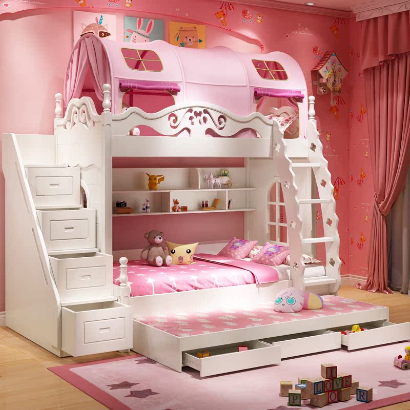 Двухъярусная кровать замок для девочек