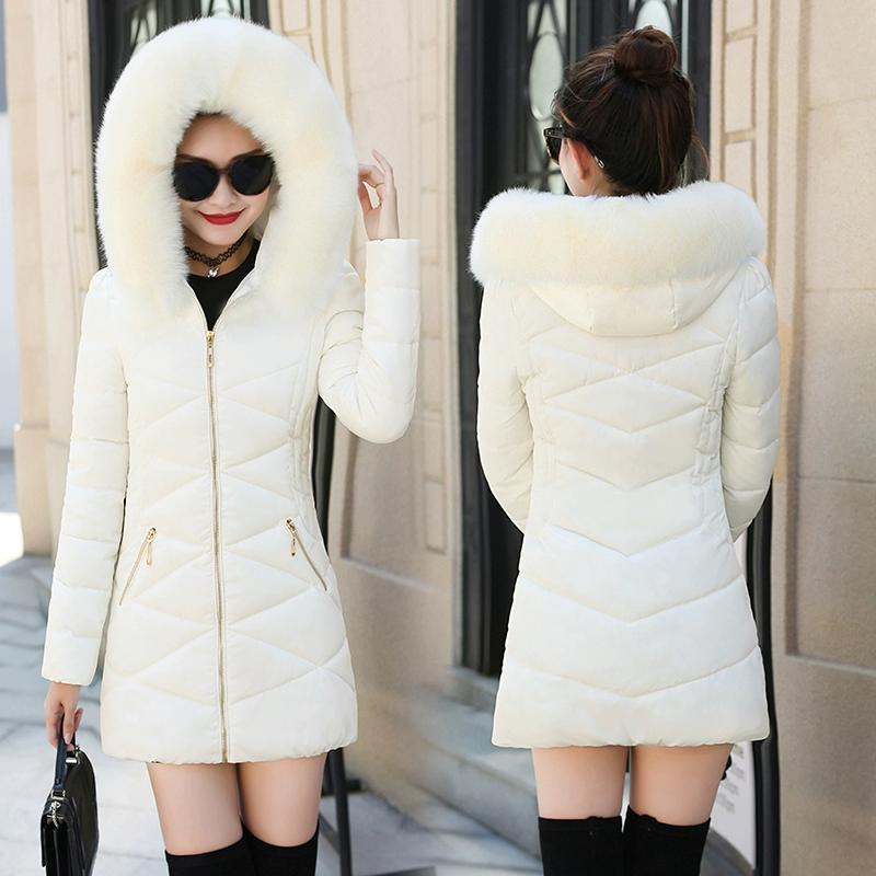 Áo khoác bông có đệm giữa nữ dài và mỏng 2019 mùa đông mới cổ áo lông thú lớn xuống áo khoác độn cộng với kích cỡ áo khoác độn nữ - Bông