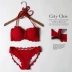 Màu xanh nữ tính ba điểm nhỏ ngực áo tắm spa chia hai tấm thép tập hợp bikini - Bikinis áo tắm kín đáo Bikinis