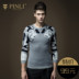 PINLI sản phẩm mùa thu mùa thu của nam giới phù hợp với vòng cổ áo thun đan áo len S163310095 Kéo qua