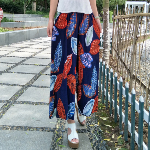 200 kg bên trong trung niên và cũ rộng quần chân nữ kích thước lớn quần mẹ cao eo váy quần quần âu phong cách quốc gia quần mùa hè mỏng