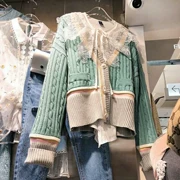 [Tiền gửi] 2018 mới của Hàn Quốc phiên bản của hương thơm nhỏ gió cardigan V-cổ ren áo sơ mi đơn ngực áo len áo