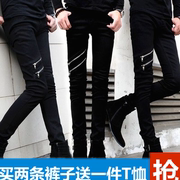 Chân người đàn ông chặt chẽ của quần jean thủy triều quần của nam giới thời trang Hàn Quốc quần mùa hè dây kéo cổ điển màu đen mỏng quần