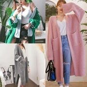 Thời trang nữ kích thước lớn Han Fan hoang dã dài kim mỏng chẻ ngọn kết thúc dệt áo len mùa thu và áo khoác mùa đông chất béo MM200 kg